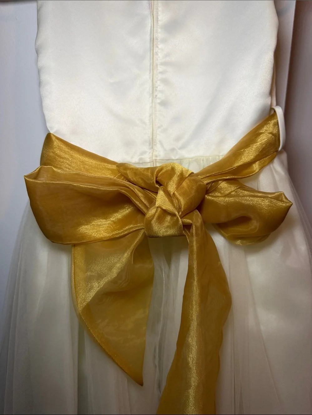 Ivory and Gold Flower-Trim Girls' Dress
